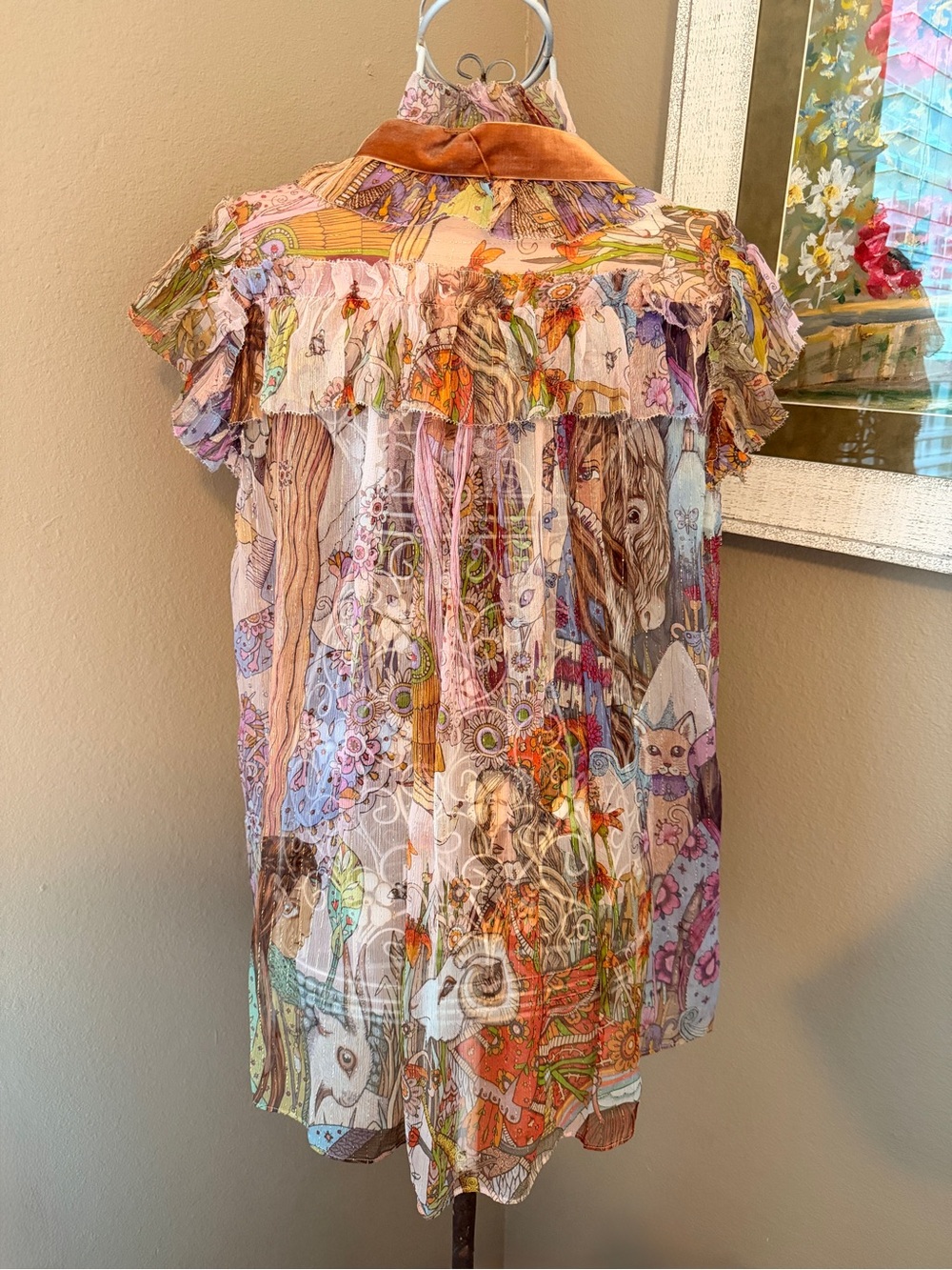 Zimmerman Silk Paisley Print Ruffled cap Sleeved Blouse with Velvet Bow Tie - Picture 3 of 10
